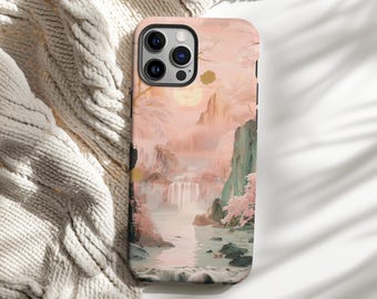 Cherry Blossom Jade telefoonhoesje roze Japans landschap schattige kunst cover voor iPhone 16 15 14 13 12 Pro Max Samsung s26 s24 s25 Google Pixel 8 9