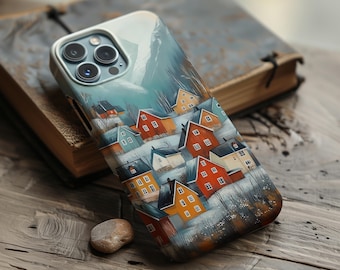 Scandinavian Snow Village Phone Case Cute Colorful Houses Fall Cover for iPhone 16 15 14 13 12 Pro Max Samsung s26 s24 s25 Google Pixel 8 9