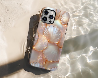 Stained Glass Seashell Phone Case Faux Mosaic Coquette Pearl Cover for iPhone 16 15 14 13 12 Pro Max Samsung s26 s24 s25 Google Pixel 8 9