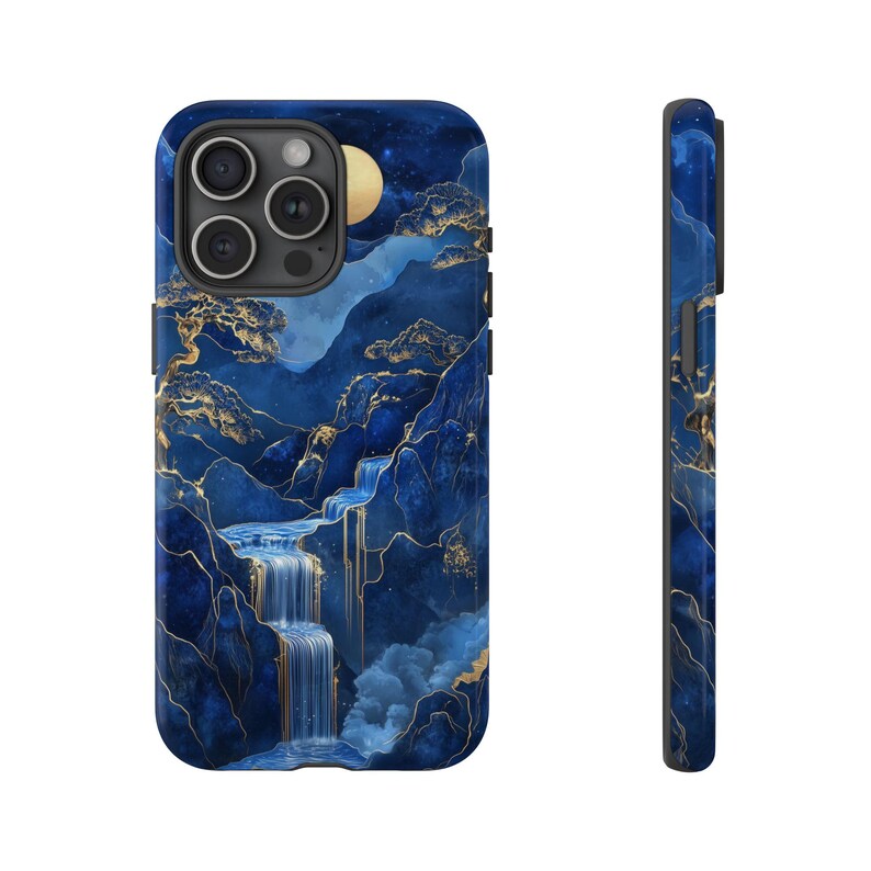 Jade Blue Phone Case Mountain Waterfall Landscape Art Marble Cover