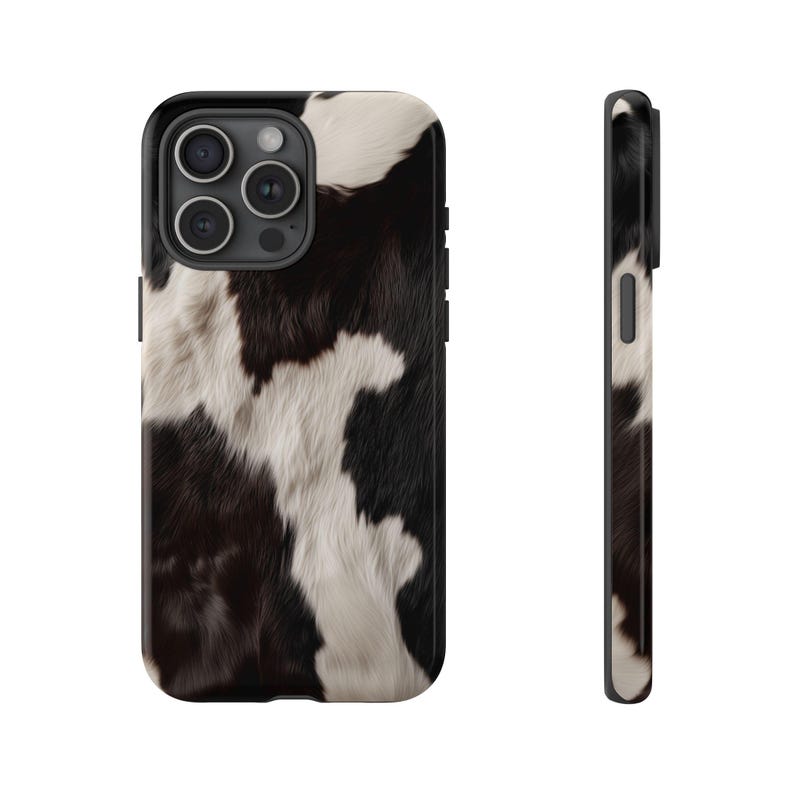 Cowhide Phone Cover Black White Animal Pattern Cow Style Art Case for iPhone 17 16 15 14 13 12 Pro Max Samsung s26 s24 s25 Google Pixel 8 9 image 3
