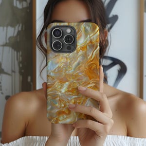 Iridescent Pearl Phone Case Yellow Abalone Shell Print Sea Cover for iPhone 16 15 14 13 12 11 Pro Max Samsung s23 s24 s25 Google Pixel 8 9