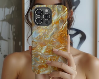 Iridescent Pearl Phone Case Yellow Abalone Shell Print Sea Cover for iPhone 17 16 15 14 13 12 Pro Max Samsung s26 s24 s25 Google Pixel 8 9