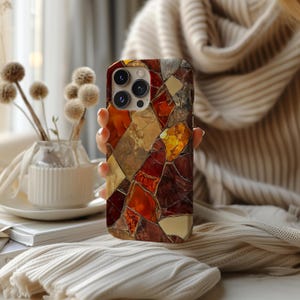 Stained Glass Fall Phone Case Gold Mosaic Print Minimalist Cover for iPhone 16 15 14 13 12 11 Pro Max Samsung s23 s24 s25 Google Pixel 8 9
