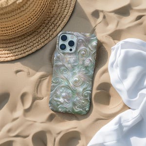 Green Shell Phone Case Iridescent Abalone Pearl Print Ocean Cover for iPhone 16 15 14 13 12 11 Pro Max Samsung s23 s24 s25 Google Pixel 8 9