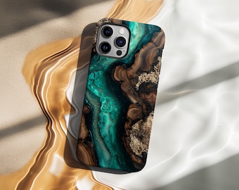 Emerald Phone Case Green Resin Walnut Wood Print Nature Lover Cover for iPhone 16 15 13 12 11 Pro Max Samsung s26 s24 s25 Google Pixel 8 9