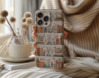 Embroidery Bookish Phone Case Floral Cottagecore Book Lover Cover for iPhone 17 16 15 14 13 12 Pro Max Samsung s26 s24 s25 Google Pixel 8 9