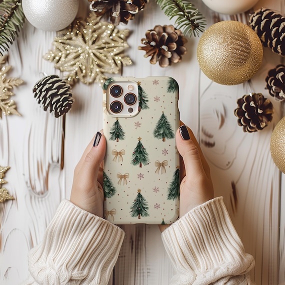 Christmas Tree Phone Case Retro Design Vintage Pattern Xmas Cover for iPhone 17 16 15 14 13 12 Pro Max Samsung s26 s24 s25 Google Pixel 8 9