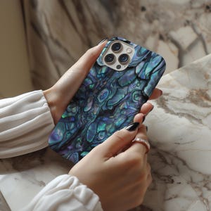 Abalone Shell Phone Case Dark Blue Green Shell Pattern Print Cover for iPhone 16 15 14 13 12 11 Pro Max Samsung s23 s24 s25 Google Pixel 8 9