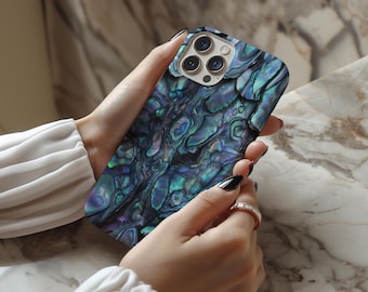 Etui na telefon z muszlą abalone w kolorze ciemnoniebieskim i zielonym z nadrukiem na iPhone'a 17 16 15 14 13 12 Pro Max, Samsunga S26 S24 S25 Google Pixel 8 9
