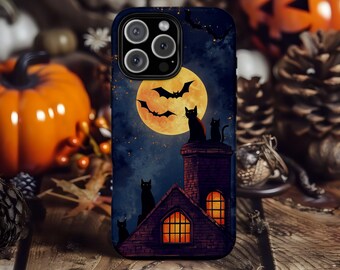 Black Cat Halloween Phone Case Dark Aesthetic Witchy Night Sky Cover for iPhone 16 15 14 13 12 Pro Max Samsung s26 s24 s25 Google Pixel 8 9