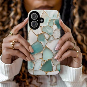 Stained Glass Coastal Phone Case Sea Mosaic Print Minimalist Cover for iPhone 16 15 14 13 12 11 Pro Max Samsung s23 s24 s25 Google Pixel 8 9