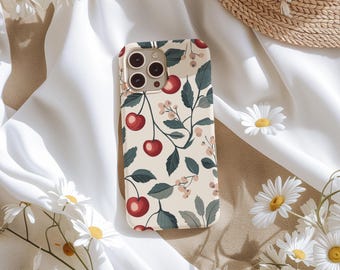 Cherry Phone Case Fruit Leaf Tree Natural Girly Gift For Her Cover for iPhone 17 16 15 14 13 12 Pro Max Samsung s26 s24 s25 Google Pixel 8 9