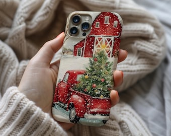 Christmas Phone Case Red Truck Xmas Tree Snow Gift for Her Cover for iPhone 17 16 15 14 13 12 Pro Max Samsung s26 s24 s25 Google Pixel 8 9