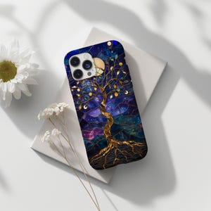 Celestial Stained Glass Phone Case Faux Tree of Life Stars Cover for iPhone 16 15 14 13 12 11 Pro Max Samsung s23 s24 s25 Google Pixel 8 9