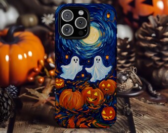 Ghost Pumpkin Phone Case Halloween Van Gogh Style Gift Spooky Cover for iPhone 16 15 14 13 12 Pro Max Samsung s26 s24 s25 Google Pixel 8 9