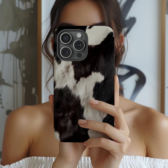 Cowhide Phone Cover Black White Animal Pattern Cow Style Art Case for iPhone 17 16 15 14 13 12 Pro Max Samsung s26 s24 s25 Google Pixel 8 9