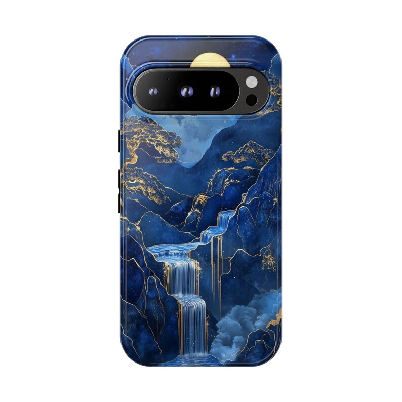 Jade Blue Phone Case Mountain Waterfall Landscape Art Marble Cover - Thumbnail 3