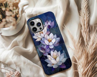 Mosaic Lotus Phone Case Violet Blue Modern Bloom Floral Cover Gift for iPhone 17 16 15 14 13 12 Pro Max Samsung s26 s24 s25 Google Pixel 8 9