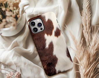 Cowhide Phone Case Brown White Animal Pattern Design Cow Art Cover for iPhone 17 16 15 14 13 12 Pro Max Samsung s26 s24 s25 Google Pixel 8 9