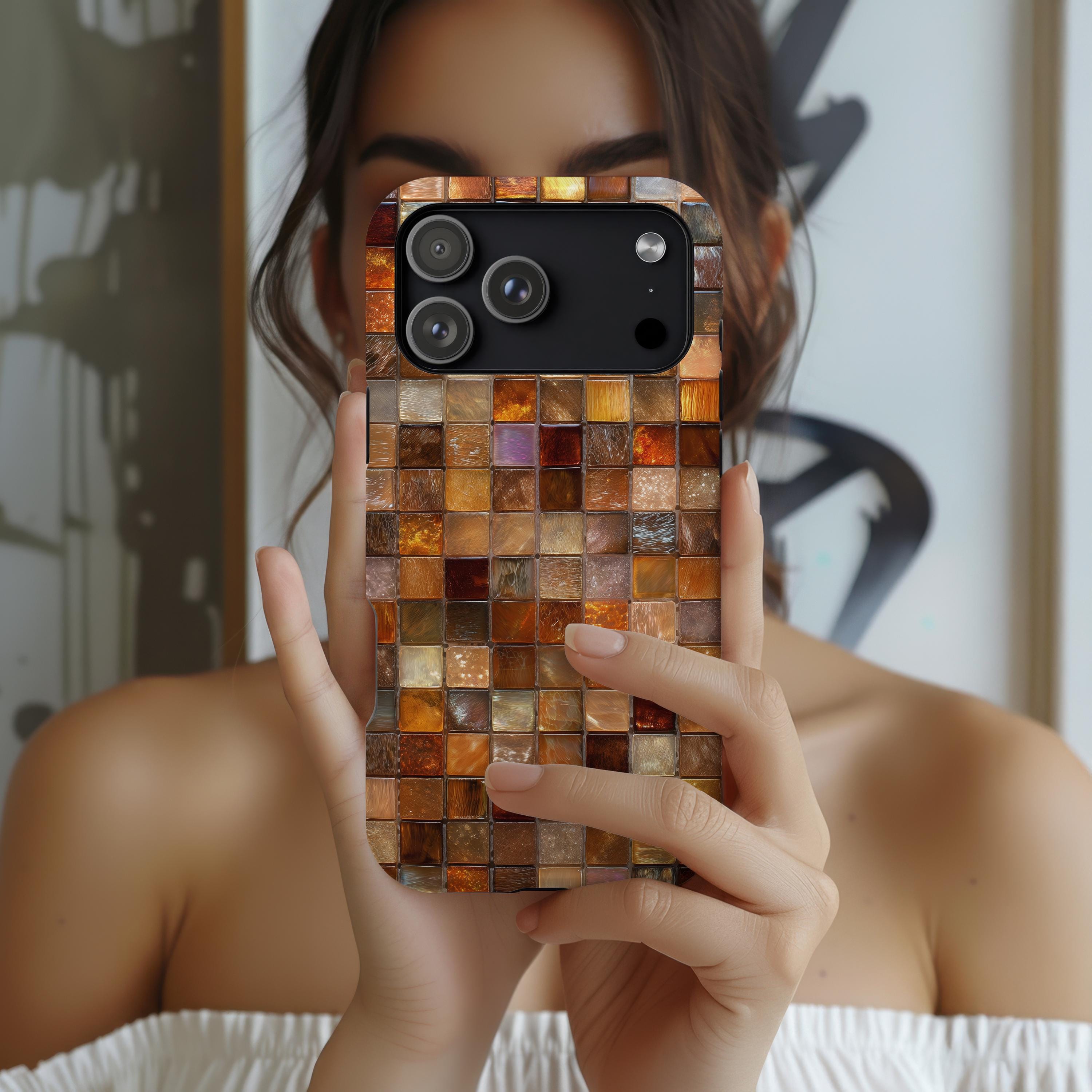 Orange Mosaic Phone Case Faux Tile Elegant Colorful Design Cover for ...