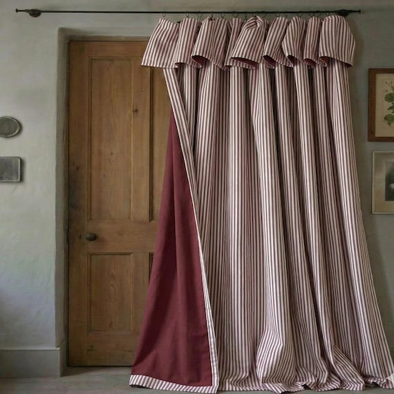 Organic Cotton Linen Striped Blackout Curtain Panels – Custom Size – Rod Pocket, Back Tab, Rings – Ruffle FLOB Design