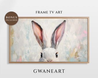Easter Frame TV Art, Bunny's Ears Art, Vintage Easter Bunny, Rabbit Oil Painting for Frame Tv, Nursery Print, Easter Decor, Digital | TV100