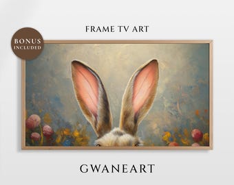 Easter Frame TV Art, Bunny's Ears Art, Vintage Easter Bunny, Rabbit Oil Painting for Frame Tv, Nursery Print, Easter Decor, Digital | TV103
