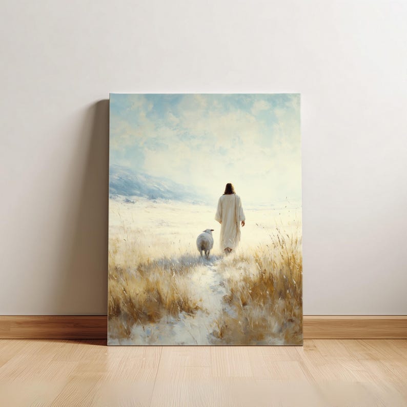 Tableau Toile 'Jésus Christ, Le Lion Et L'agneau' – Impression D'art Chrétien, Encadré, Prêt à Accrocher