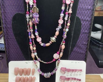 Whispering Bead Handmade Boho Multi-Strand Purple Necklace with Lampwork Glass Iris Bead from Ukraine Amethyst and Czech glass one of a kind