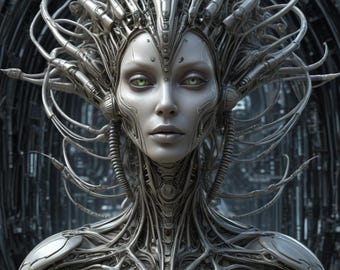 Digitale kunstcollectie futuristische cyberpunk AI - Sci-Fi neon Cities, Cyber Warriors & AI Angels
