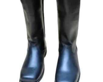 Botas de caballería de cuero negro hechas a mano: Zapatos de montar con protección para las rodillas