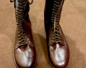 Botas altas de cuero genuino para hombre con cordones y punta cuadrada, estilo caballería.