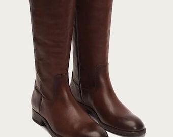 Brown Leather Cavalry Boots: Knee Guard, Civil War Style