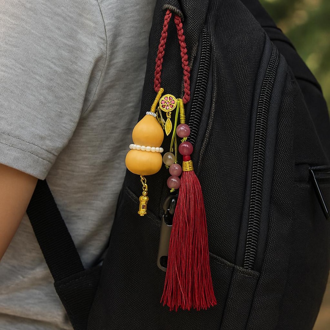 Handmade Gourd Bag Charm: Lucky Feng Shui Hulu Keychain With