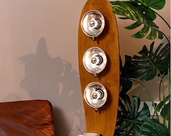 Handmade Maple Skateboard Floor Lamp: LED Standing Light, Skater Decor