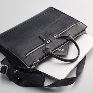 Porte-documents en cuir noir | Porte-documents en cuir pour hommes | Sac messager en cuir noir | Porte-documents pour ordinateur portable | Cadeau fête des pères | Porte-documents pour iPad