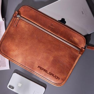 Personalized Leather Laptop Bag | Stylish Vegetable Tanned Full Grain 13&quot; | Laptop Case for 13&quot; MacBook | Freelancer laptop sleeve