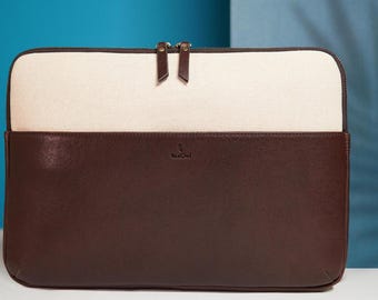 Handmade Leather Macbook Pro Case: Canvas Laptop Bag, Personalized Portfolio