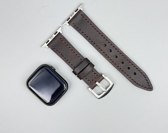 Handmade Full Grain Leather Apple Watch Band: Stitched Strap, Father's Day Gifts