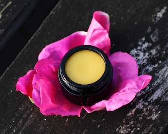 Wild Rose Balm, Infused with Solstice picked petals ~ organic beauty balm ~ all purpose face balm - in violet glass jar