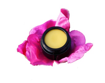 Wild Rose Balm, Infused with Solstice picked petals ~ organic beauty balm ~ all purpose face balm - in violet glass jar