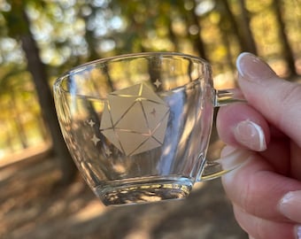 Set of 2 Engraved Espresso Cups Etched Glass Espresso Mugs DnD Espresso Glasses DnD Coffee Cups Custom DnD Mugs