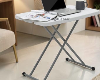 Mesa auxiliar plegable ajustable para TV, escritorio con estructura metálica para ordenador portátil o para usar con el sofá.
