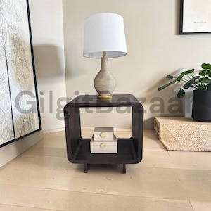 End Table with Charging Station, Brown 2 Tier Side Table with USB & Type-C Port | Wooden Nightstand with Storage Shelf for Bedroom Living