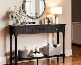 Mesa consola francesa moderna, mueble de entrada de madera maciza con almacenamiento, mesa para recibidor o pasillo estrecho.