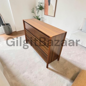 Mid-Century Walnut 9-Drawer Dresser, 63 Wide — Solid Wood Legs, Large Storage Organizer