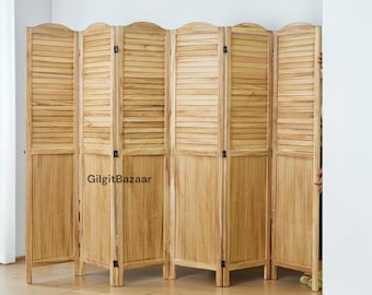 Wood Room Divider 6 Panel, Louvered Folding Privacy Screen 67x90 Inch | Paulownia Wood Separator Wall | Home Office Bedroom Art Deco Decor