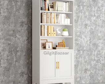 Estantería metálica industrial de 180 cm de alto: librería abierta de 6 niveles con puertas y estantes ajustables