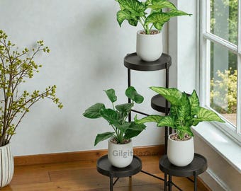 Soporte de esquina para plantas de 3 niveles: plegable para interior y exterior